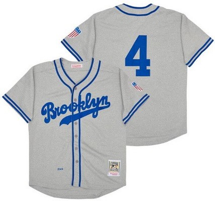 Men's Brooklyn Dodgers #4 Babe Herman Gray 1945 Throwback Jersey