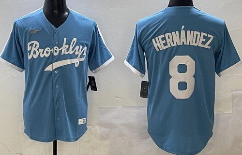 Men's Brooklyn Dodgers #8 Enrique Hernandez Light Blue Cooperstown Collection Cool Base Jersey