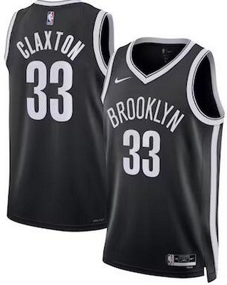 Men's Brooklyn Nets #33 Nicolas Claxton Black Heat Press Jersey