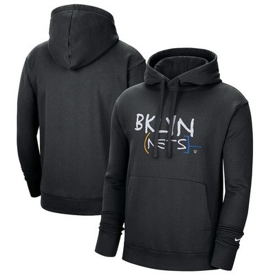 Men's Brooklyn Nets Black 2021 City Edition Essential Logo Fleece Pullover Hoodie