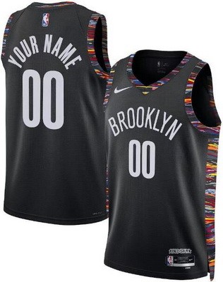 Men's Brooklyn Nets Custom Black 2025 City Heat Press Jersey