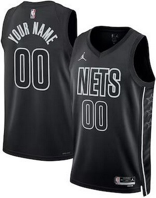 Men's Brooklyn Nets Custom Black Statement Heat Press Jersey