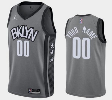 Men's Brooklyn Nets Custom Gray Statement Icon Hot Press Jersey