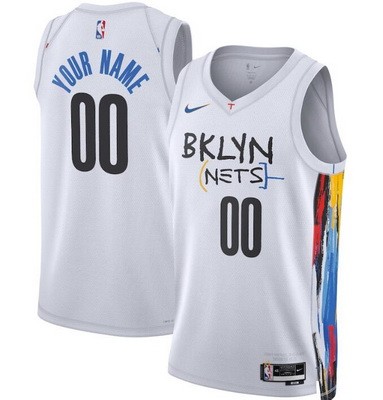 Men's Brooklyn Nets Custom Kevin Durant Kyrie Irving White 2022 City Icon Heat Press Jersey