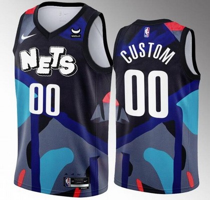 Men's Brooklyn Nets Custom Navy 2023 City Icon Heat Press Jersey