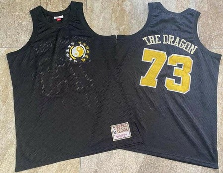Men's Bruce Lee #73 The Dragon Black Authentic Basketball Jersey