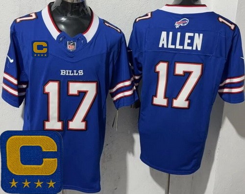Men's Buffalo Bills #17 Josh Allen Limited Blue Captain Patch FUSE Vapor Jersey