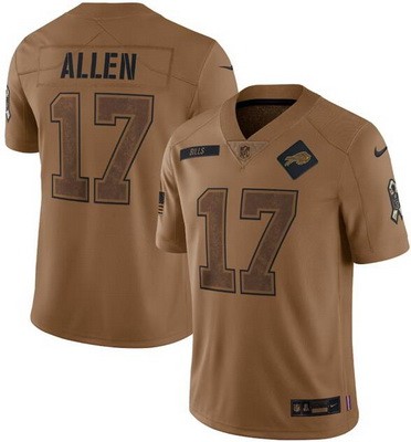 Men's Buffalo Bills #17 Josh Allen Limited Brown 2023 Salute To Service Jersey