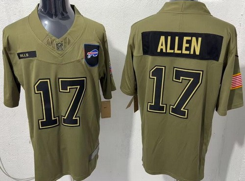 Men's Buffalo Bills #17 Josh Allen Limited Green 2025 Salute To Service Jersey