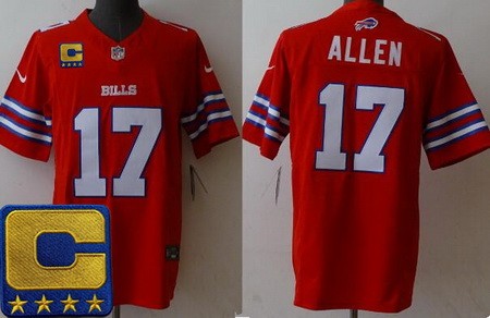Men's Buffalo Bills #17 Josh Allen Limited Red FUSE 2023 Captain Patch Vapor Jersey