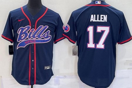 Men's Buffalo Bills #17 Josh Allen Navy Baseball Jersey