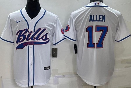 Men's Buffalo Bills #17 Josh Allen White Baseball Jersey