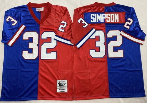 Men's Buffalo Bills #32 OJ Simpson Blue Red Split Throwback Jersey