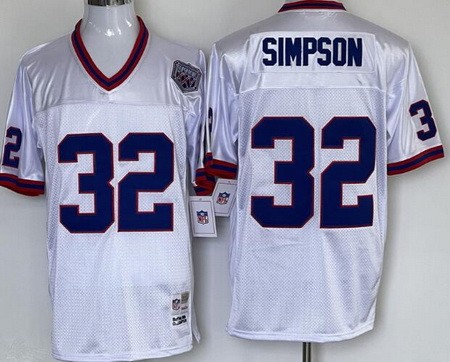 Men's Buffalo Bills #32 OJ Simpson White Throwback Jersey