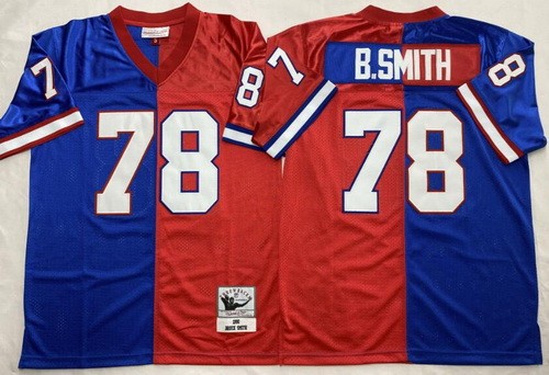 Men's Buffalo Bills #78 Bruce Smith Blue Red Split 1990 Throwback Jersey