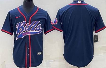 Men's Buffalo Bills Blank Navy Baseball Jersey