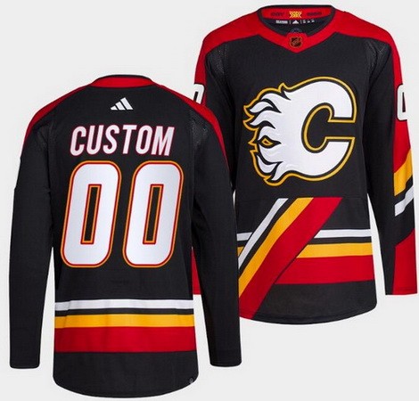 Men's Calgary Flames Customized Black 2022 Reverse Retro Authentic Jersey