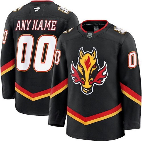 Men's Calgary Flames Customized Black Fanatics Authentic Jersey