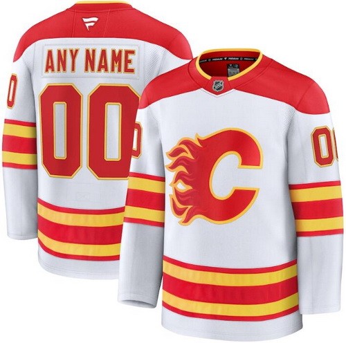 Men's Calgary Flames Customized White Fanatics Authentic Jersey