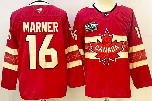 Men's Canada #16 Mitch Marner Red 2025 4 Nations Face Off Authentic Jersey