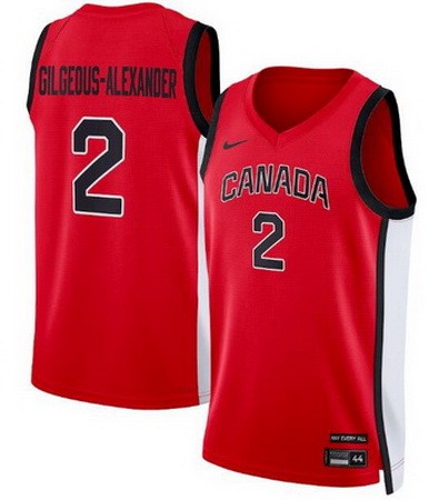 Men's Canada #2 Shai Gilgeous Alexander Red 2024 Heat Press Basketball Jersey
