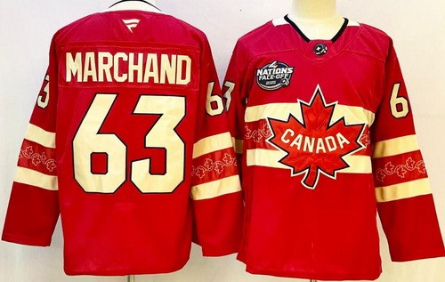 Men's Canada #63 Brad Marchand Red 2025 4 Nations Face Off Authentic Jersey