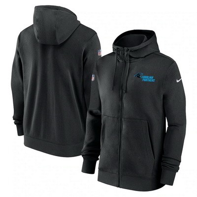 Men's Carolina Panthers Black Sideline Club Performance Full Zip Hoodie