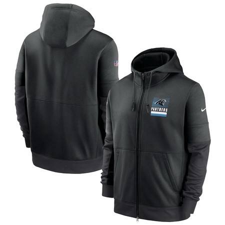 Men's Carolina Panthers Black Sideline Impact Lockup Performance Full Zip Pullover Hoodie