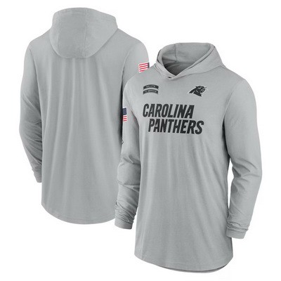 Men's Carolina Panthers Gray 2024 Salute to Service Lightweight Performance Long Sleeve Hooded T Shirt