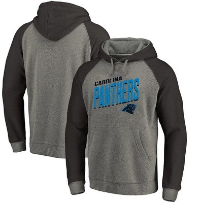 Men's Carolina Panthers Gray Slant Strike Tri Blend Raglan Pullover Hoodie