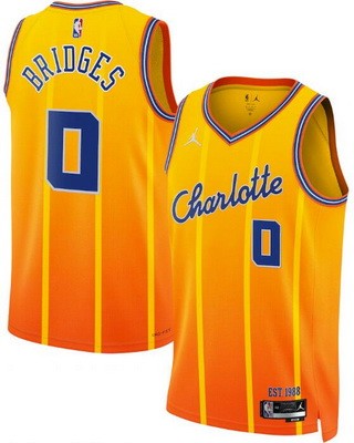 Men's Charlotte Hornets #0 Miles Bridges Orange 2025 City Heat Press Jersey