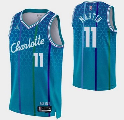 Men's Charlotte Hornets #11 Cody Martin Blue City Diamond 75th Icon Hot Press Jersey