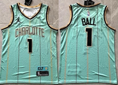 Men's Charlotte Hornets #1 Lamelo Ball Aqua 2024 City Swingman Jersey