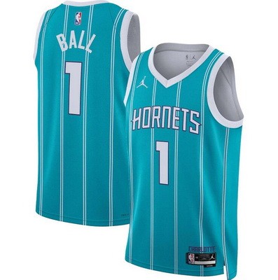 Men's Charlotte Hornets #1 Lamelo Ball Blue Icon Heat Press Jersey