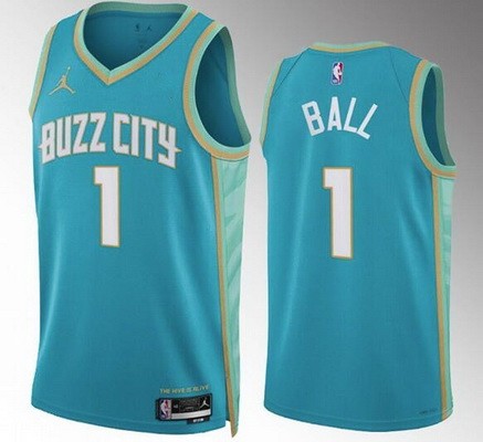 Men's Charlotte Hornets #1 Lamelo Ball Green 2023 City Icon Heat Press Jersey