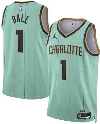 Men's Charlotte Hornets #1 Lamelo Ball Mint 2024 Heat Press Jersey
