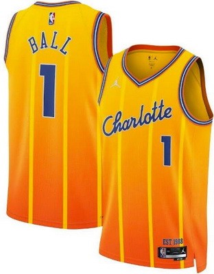 Men's Charlotte Hornets #1 Lamelo Ball Orange 2025 City Heat Press Jersey