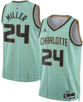 Men's Charlotte Hornets #24 Brandon Miller Mint 2024 Heat Press Jersey