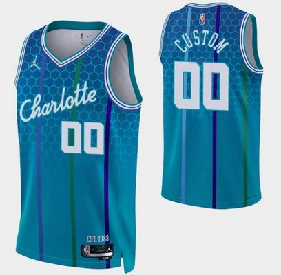 Men's Charlotte Hornets Custom Blue City Diamond 75th Icon Hot Press Jersey