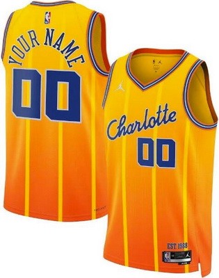Men's Charlotte Hornets Custom Orange 2025 City Heat Press Jersey