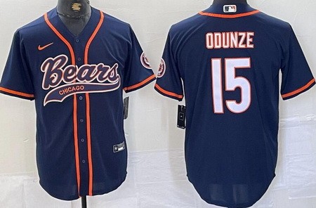 Men's Chicago Bears #15 Rome Odunze Limited Navy Baseball Jersey