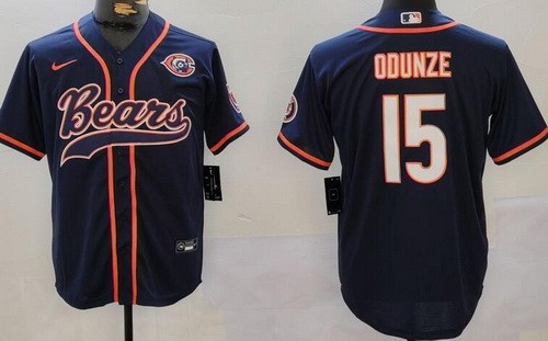 Men's Chicago Bears #15 Rome Odunze Limited Navy Throwback Baseball Jersey