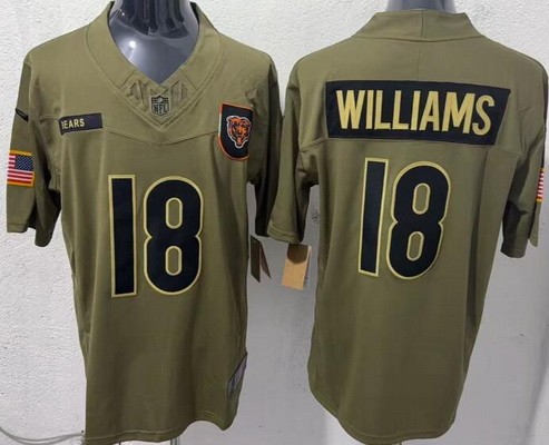 Men's Chicago Bears #18 Caleb Williams Limited Green 2025 Salute To Service Jersey