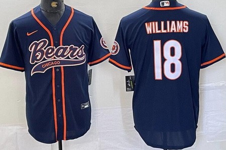 Men's Chicago Bears #18 Caleb Williams Limited Navy Baseball Jersey