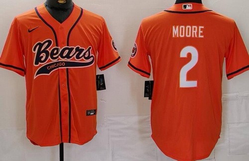 Men's Chicago Bears #2 DJ Moore Limited Orange Baseball Jersey