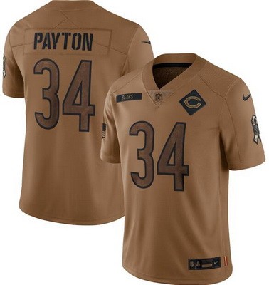 Men's Chicago Bears #34 Walter Payton Limited Brown 2023 Salute To Service Jersey