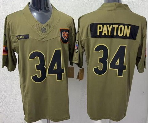 Men's Chicago Bears #34 Walter Payton Limited Green 2025 Salute To Service Jersey