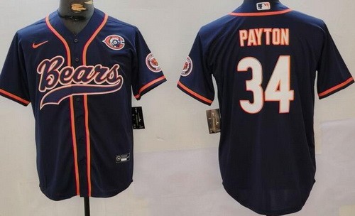 Men's Chicago Bears #34 Walter Payton Limited Navy Throwback Baseball Jersey