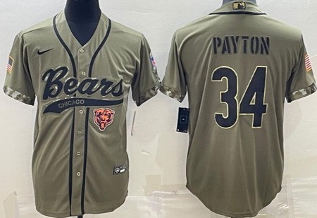 Men's Chicago Bears #34 Walter Payton Limited Olive 2022 Salute To Service Baseball Jersey