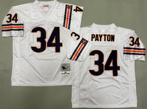 Men's Chicago Bears #34 Walter Payton White 1985 Throwback Jersey